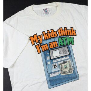 My Kids Think I'm an ATM Vintage Graphic T-Shirt Men's Medium White Funny Shirt